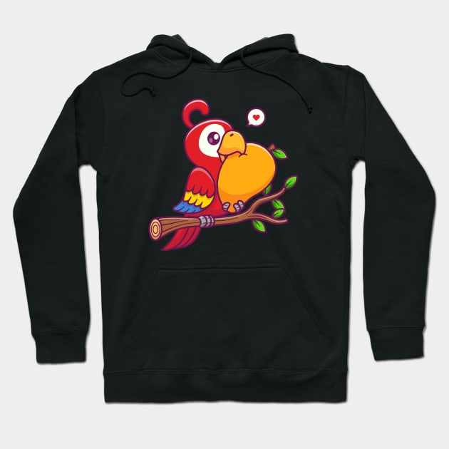 Cute Parrot Bird Eating Mango On Branch Cartoon Hoodie by Catalyst Labs